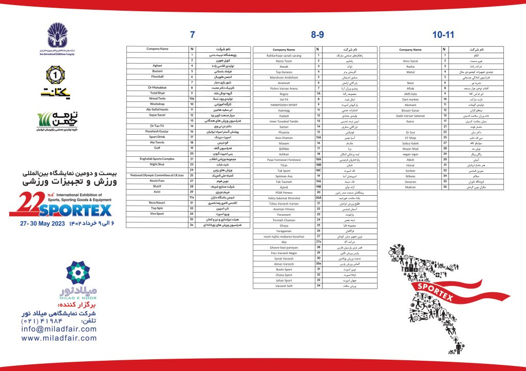 لیست شرکت کنندگان نمایشگاه ورزش تهران